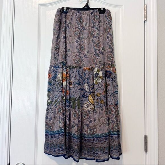 Fig & Flower Boho Floral Smocked Tiered Ruffle 2 Piece Skirt Set Women’s Size PM - Picture 3 of 13